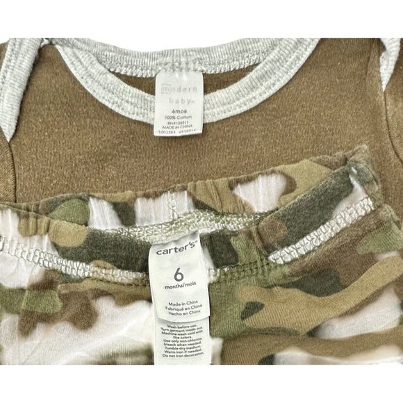 Size 6 Month - Grey Hooded Romper w/ Dinosaurs, Camo Pants, Green‎ Bodysuit - Picture 11 of 13